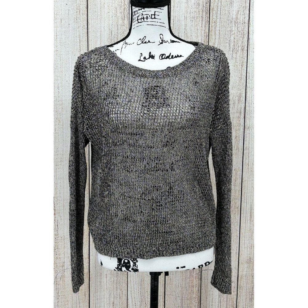 Eileen Fisher Womens Grunge Open Knit Sweater Size Medium Wool Linen Blend